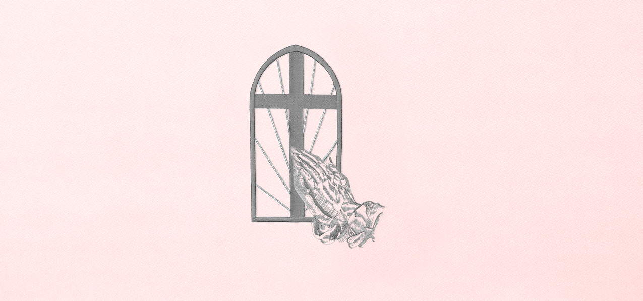 P 510 SL PK Church Window Hands Silver Pink Faux